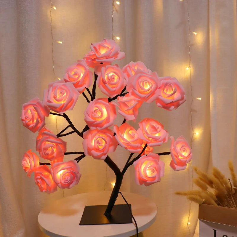"usb powered rose tree lamp with flexible branches"