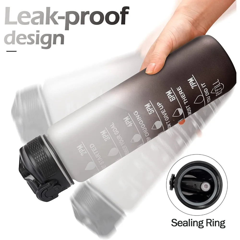 1000ml Leak Proof Water Bottles with Times to Drink and Straw Motivational Drinking Sports Water Bottle for Fitness Gym Outdoor