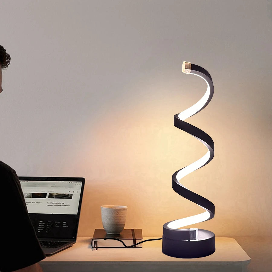 1pcs bedroom bedside lamp - 3-way dimmable touch light USB power supply, modern simple dimmable spiral bedside lamp