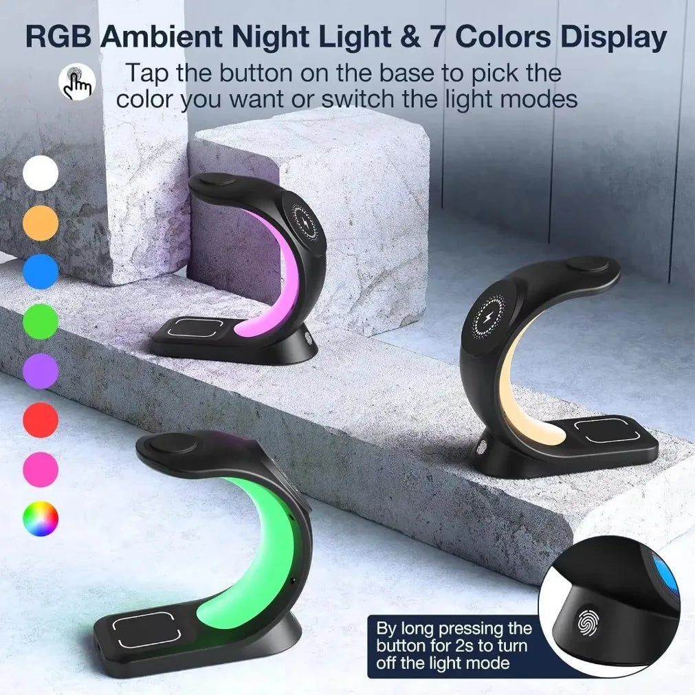 Wireless charging pad with built-in night lamp in use.