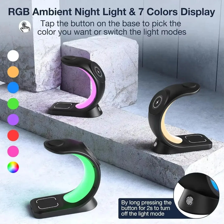 Wireless charging pad with built-in night lamp in use.
