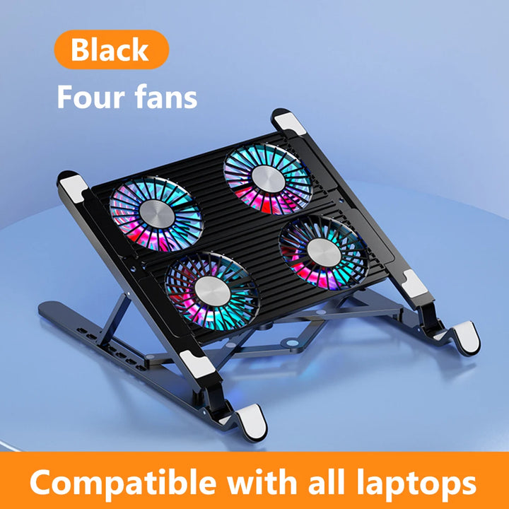 Gaming PC Laptop Cooler ABS/Aluminum Alloy 2/4 Silent Fan Foldable Laptop Cooling Pad Support Portable Height Adjustable Stand