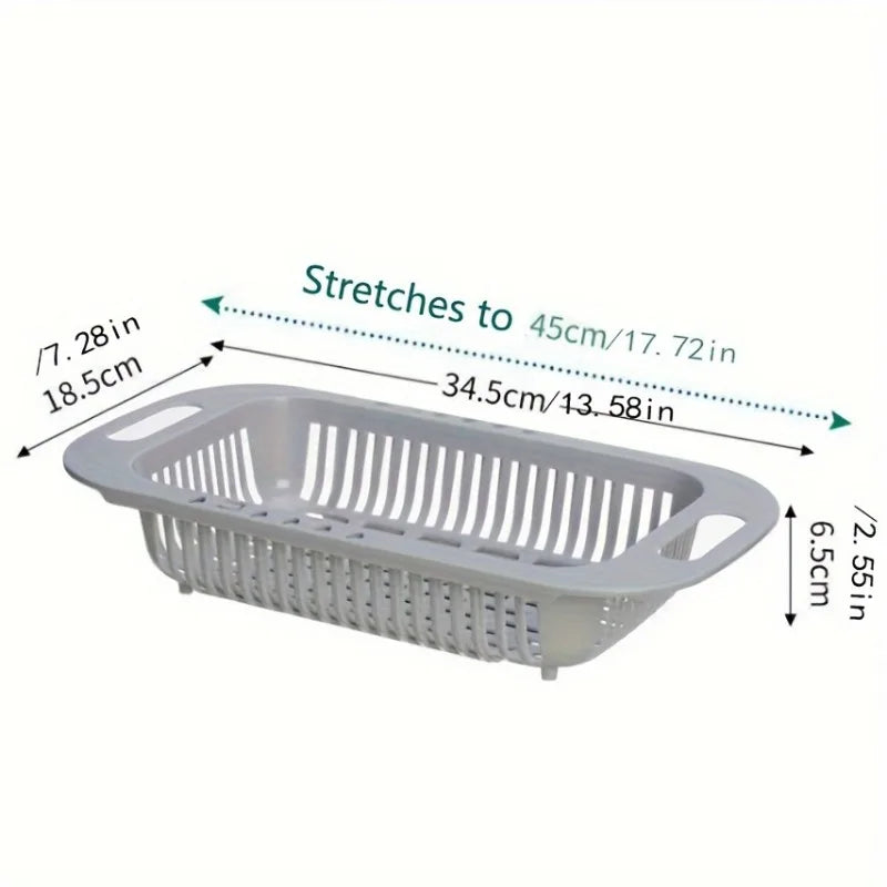 Adjustable Over Sink Colander Strainer - Uncharged Plastic Multi-Use Kitchen Prep Gadget for Fruits & Vegetables