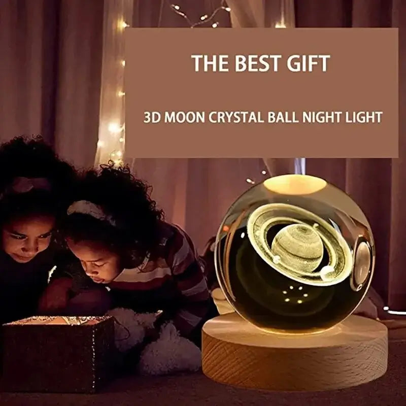 3d solar system crystal ball with LED light base