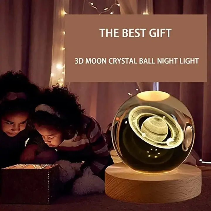 3d solar system crystal ball with LED light base