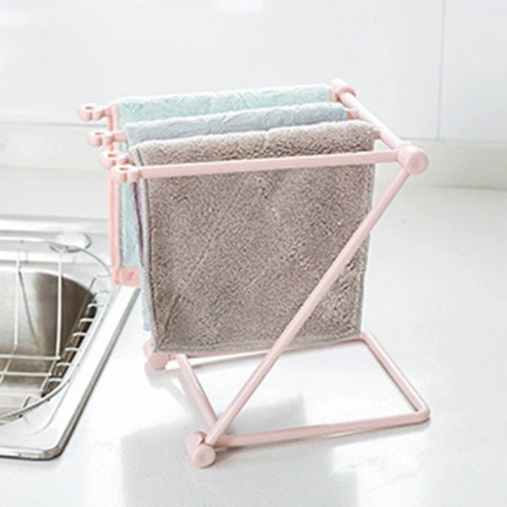 Countertop Dishcloth Drying Rack 4 Arms Folding Vertical Hand Towel Stand Dish Rag Storage Holder for Kitchen Washcloth Holder