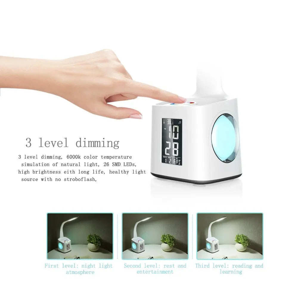 Study LED smart Desk Lamp with 10W USB Charging Port&Screen&Calendar&Colors Night Light Kids Dimmable Table Lamp with Pen Hold