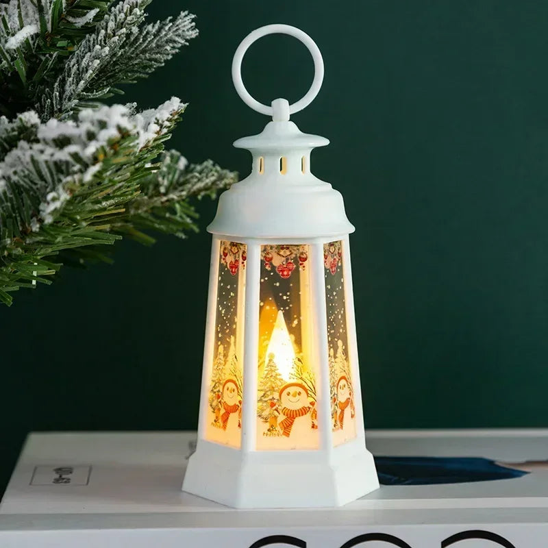 "festive snow globe lantern glowing for christmas"