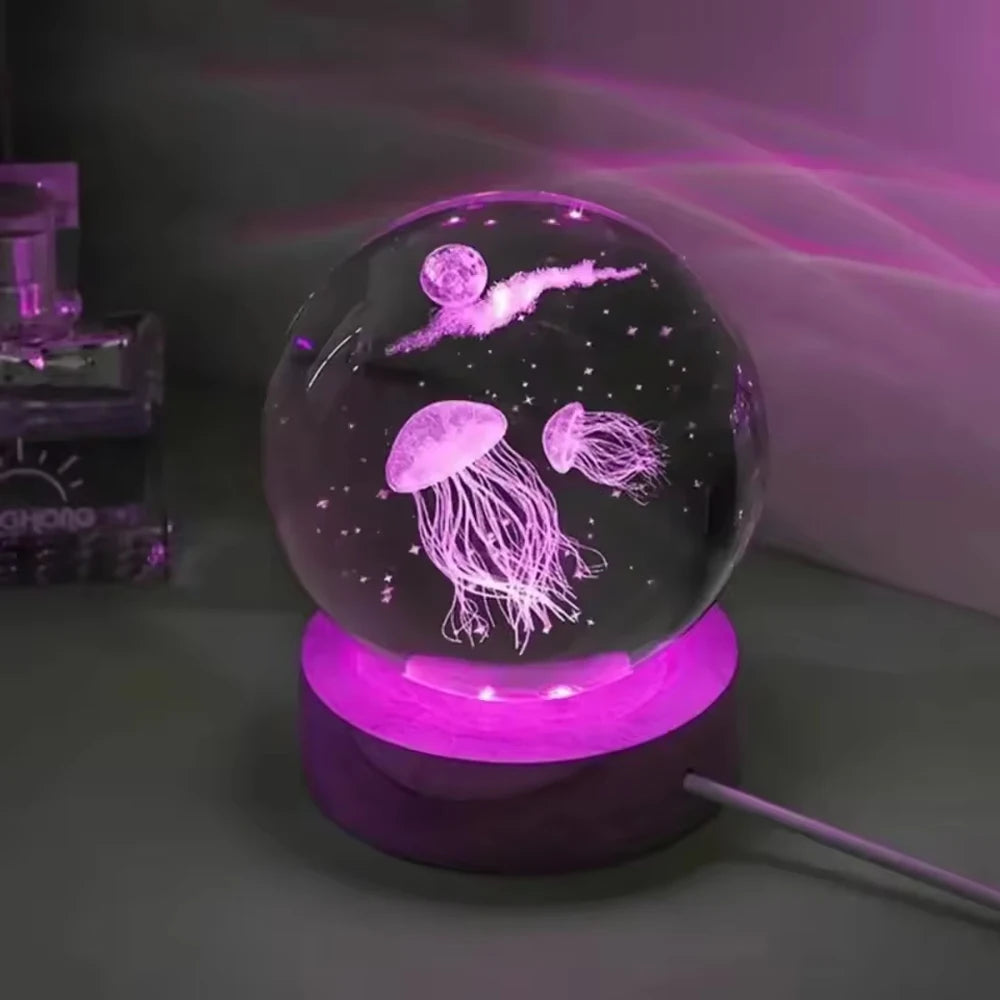 1pc 3D Dolphin Moon Crystal Ball, Birthday Gift To Wife Friend 3D Laser Etched Marine Animal Indoor Statue Lamp Decoration