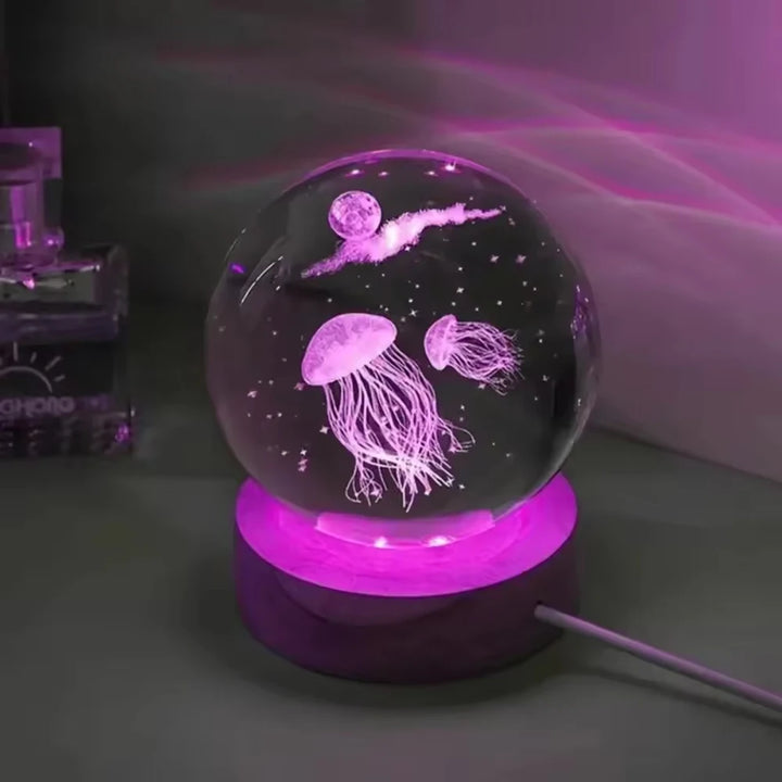 1pc 3D Dolphin Moon Crystal Ball, Birthday Gift To Wife Friend 3D Laser Etched Marine Animal Indoor Statue Lamp Decoration