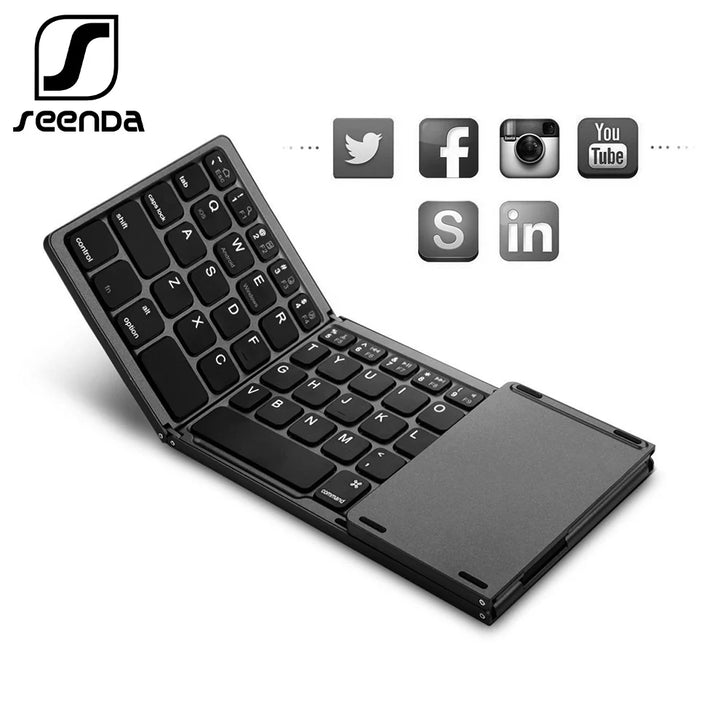 SeenDa Foldable Bluetooth Keyboard with Touchpad Wireless Rechargeable Ultra Slim Pocket Folding Keyboard for Tablet Laptop
