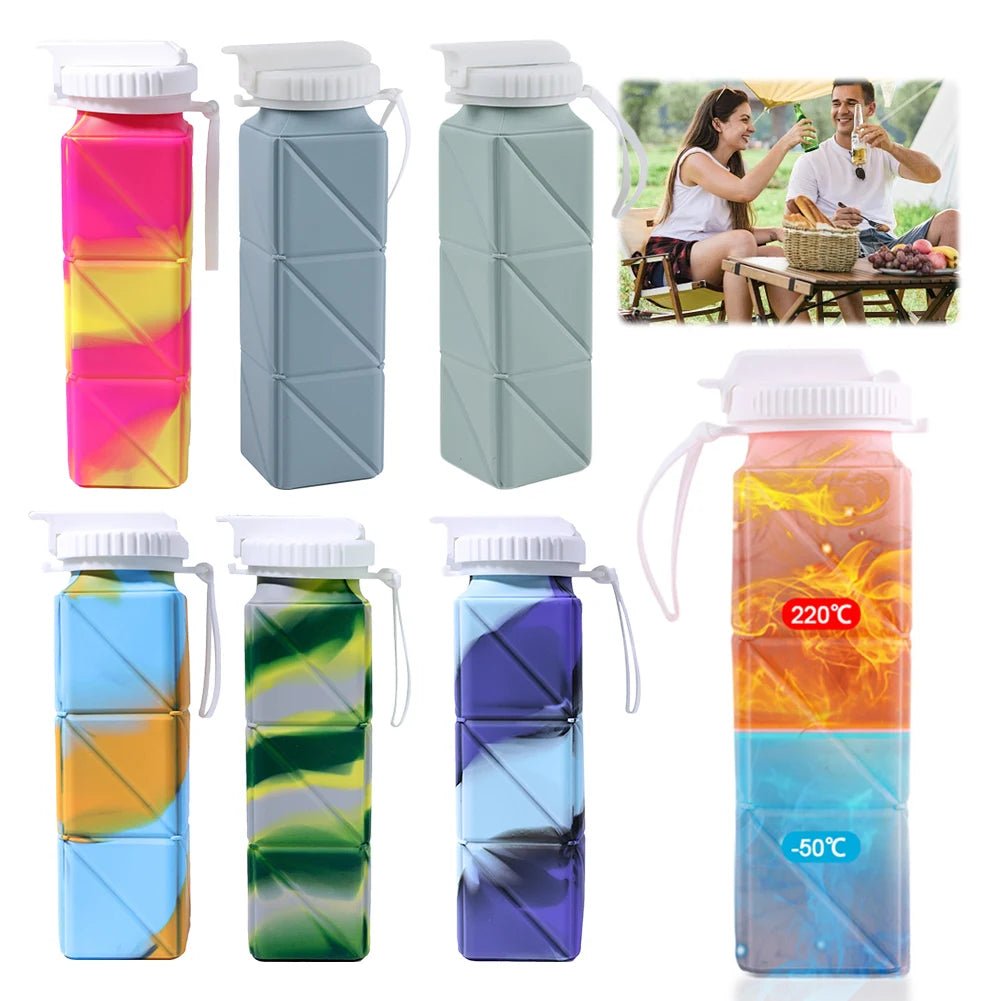 collapsible water bottle with silicone holder.
