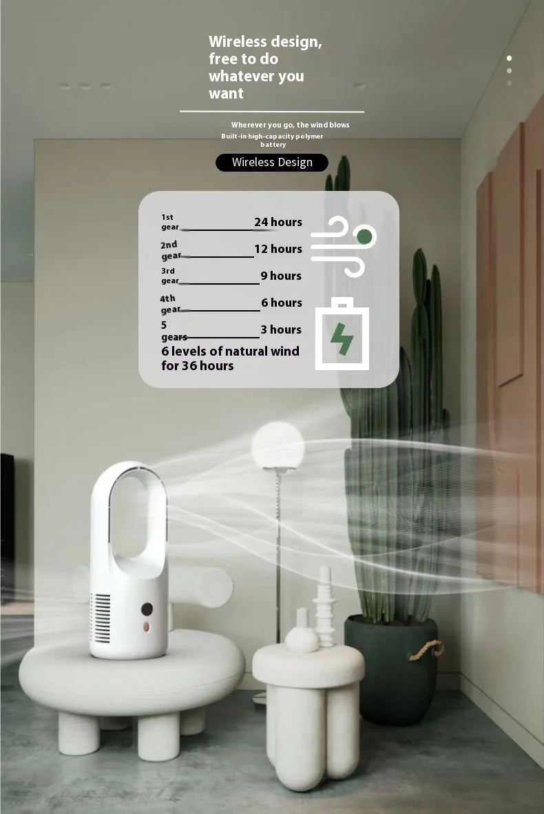 Bladeless Fan Household Air Conditioning Fan High Wind Student Dormitory Cooling Fan Rechargeable USB Electric Fan