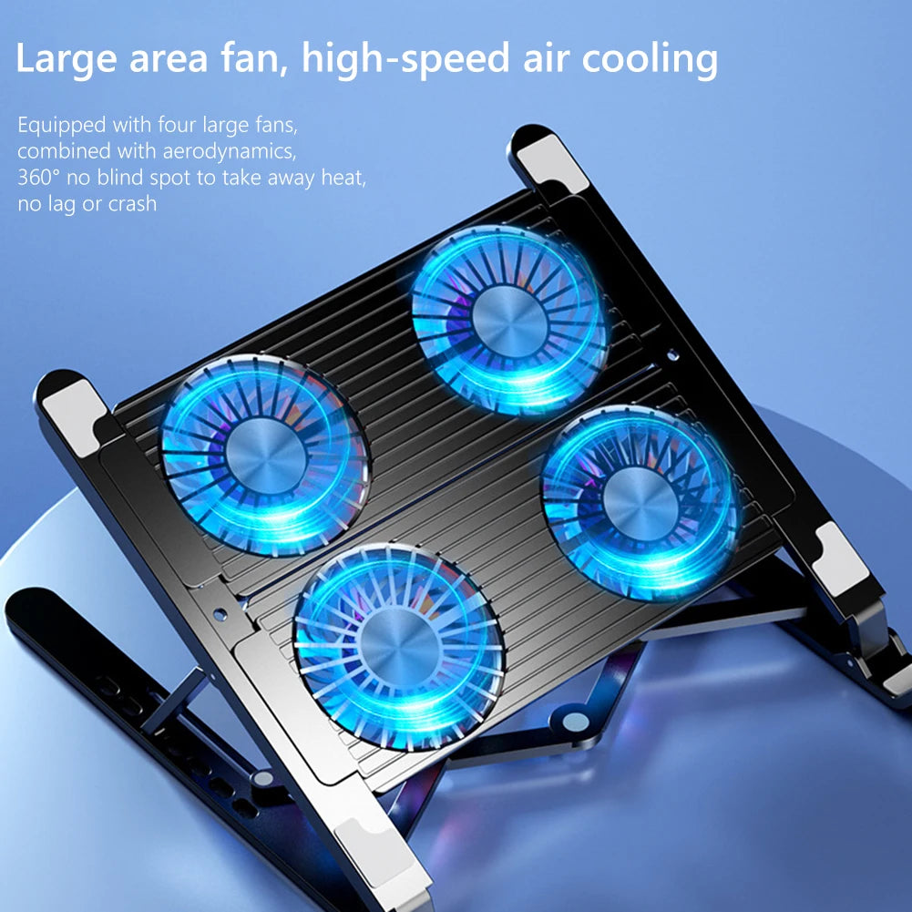 Gaming PC Laptop Cooler ABS/Aluminum Alloy 2/4 Silent Fan Foldable Laptop Cooling Pad Support Portable Height Adjustable Stand