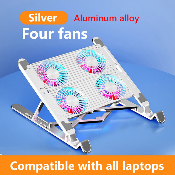 Gaming PC Laptop Cooler ABS/Aluminum Alloy 2/4 Silent Fan Foldable Laptop Cooling Pad Support Portable Height Adjustable Stand