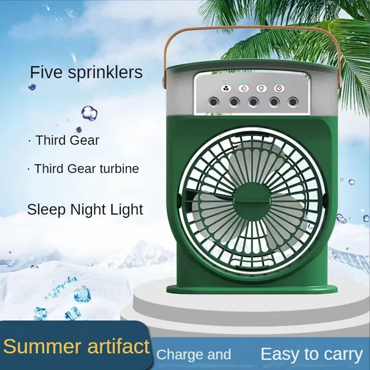 Portable Air Conditioner Fan 5-Hole Spray Air Cooing Mini Electric Fan HumidifierTable Fan For Home Air Cooler LED Night Lights