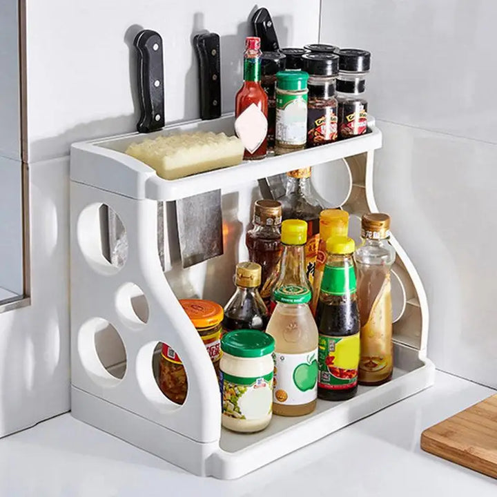 Kitchen Counter Shelf Large Capacity Spices Organizer 2-Tier Kitchen Shelf Compact Knives Stand Space Saving Removable Storage