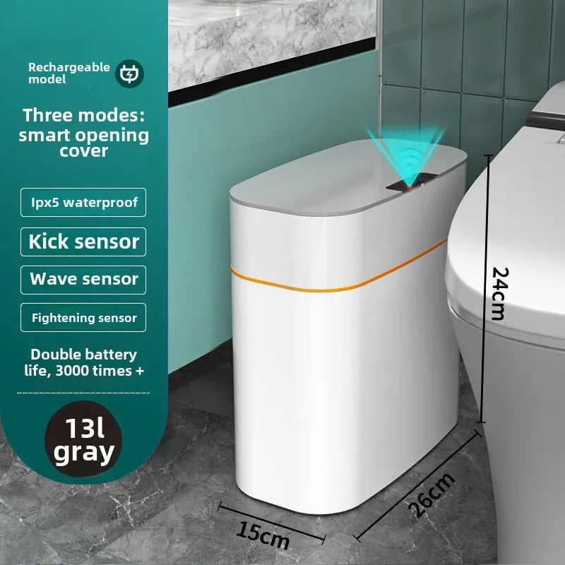 "touchless trash can in modern USA home"