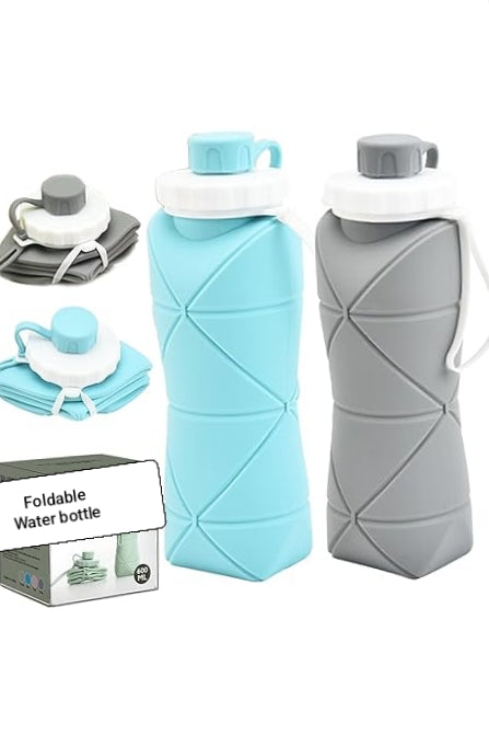 600ml foldable silicone water bottle for travel and gym.